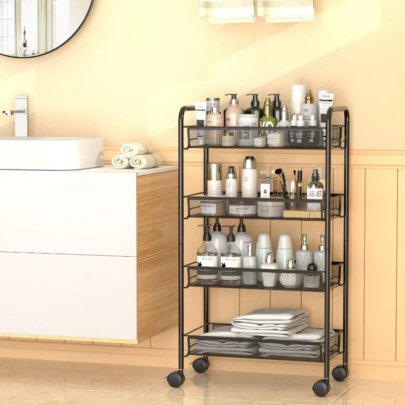 4 Tier Mesh Wire Rolling Kitchen Storage Organizer Utility Cart