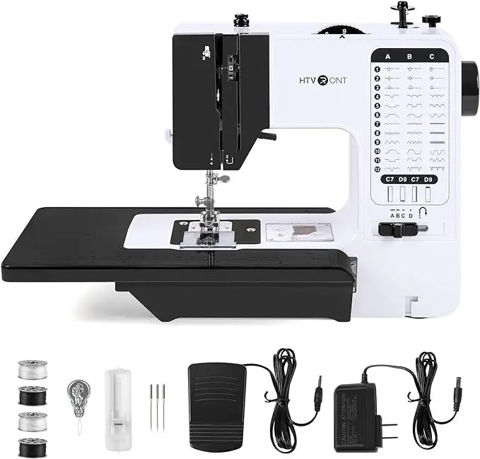 HTVRONT Portable Electric Sewing Machine 38 Stitches Pattern Light Foot Pedal