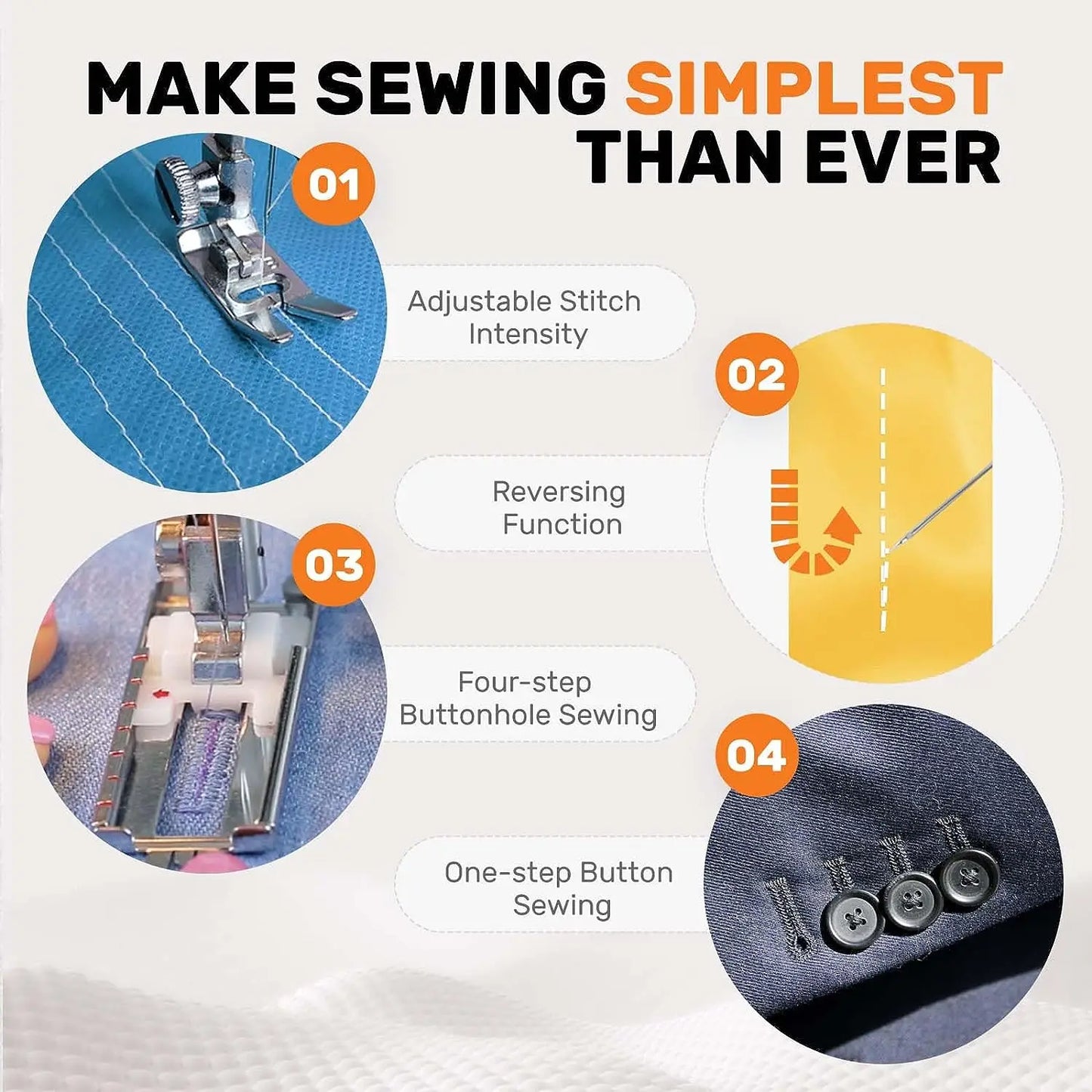 HTVRONT Portable Electric Sewing Machine 38 Stitches Pattern Light Foot Pedal