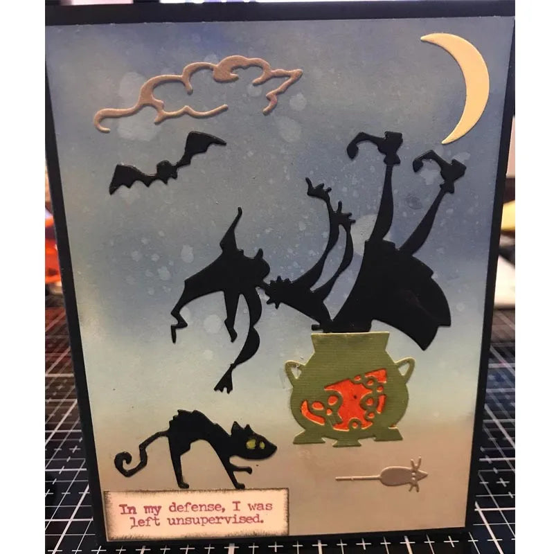 Witches Wildcat Bat Mixed Metal Cutting Dies Set for Scrapbooking Card Making