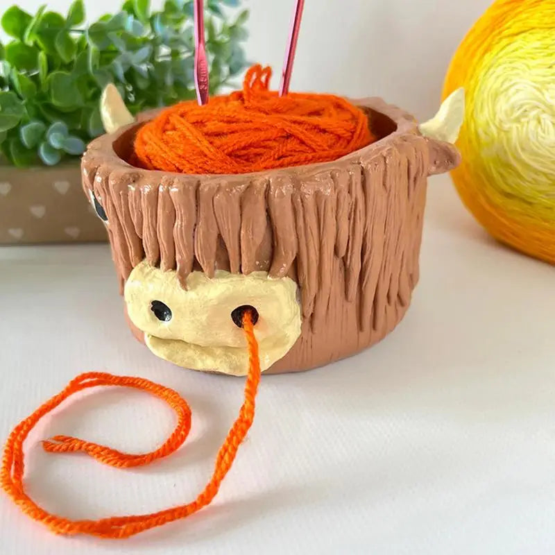 Yarn Knitting Bowl Round Wooden Bowl Crochet Wool Storage Bowl Handmade Bowl Organizer Cow Yarn Storage Holder Sewing Supplies