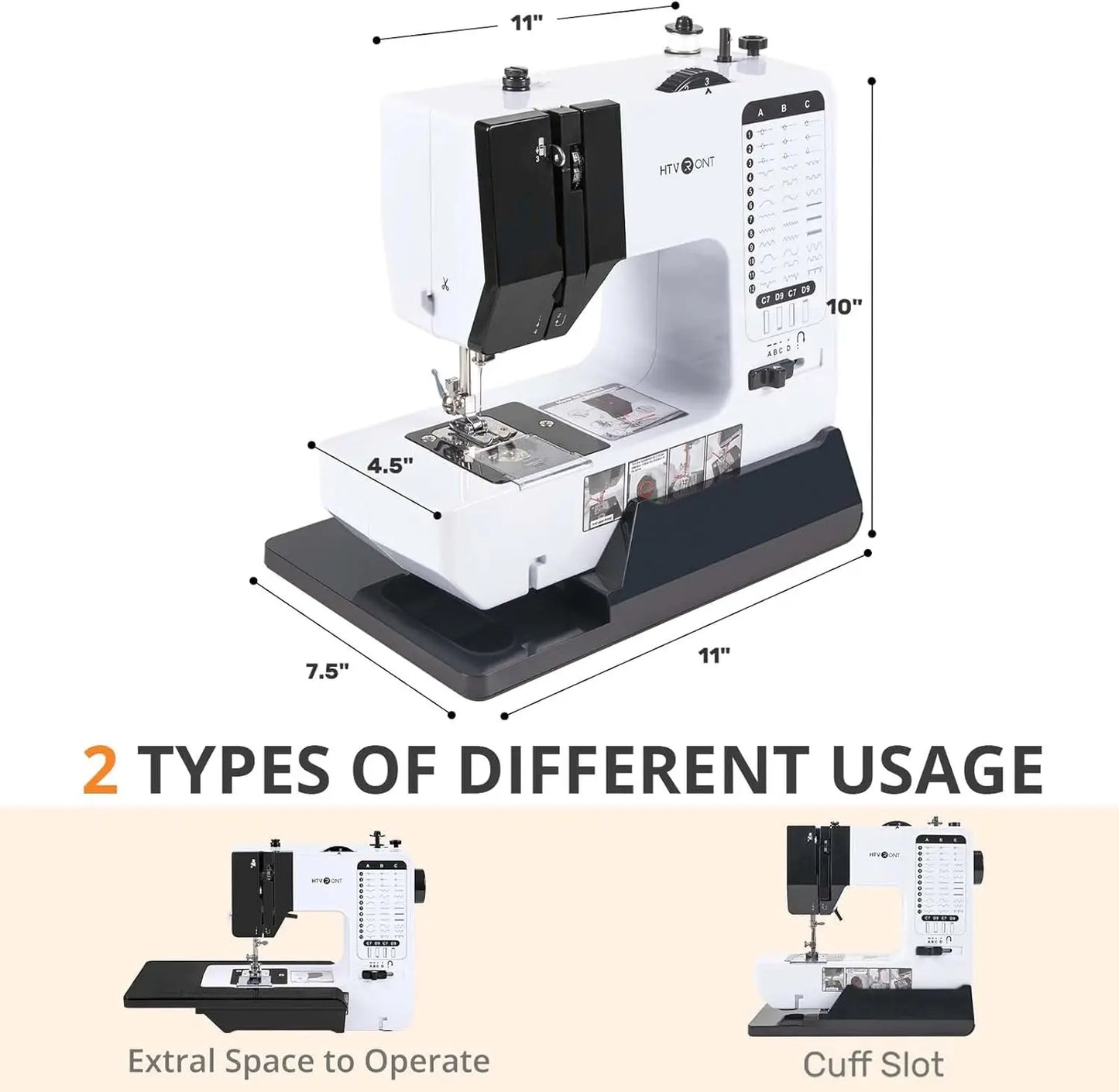 HTVRONT Portable Electric Sewing Machine 38 Stitches Pattern Light Foot Pedal