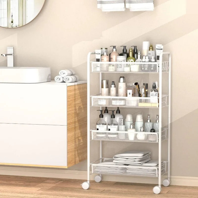 4 Tier Mesh Wire Rolling Kitchen Storage Organizer Utility Cart