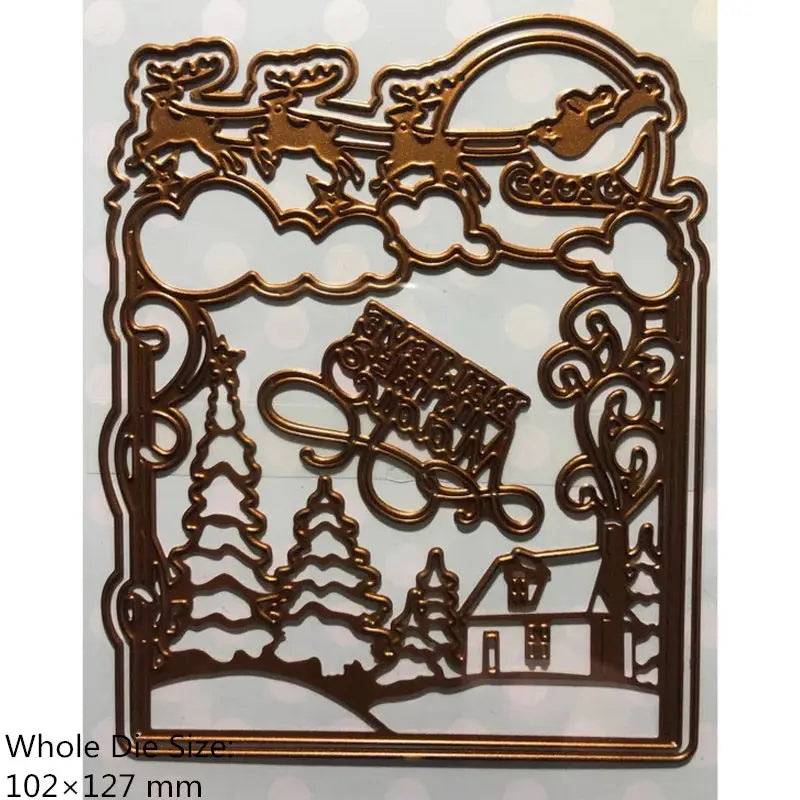 Christmas Night House Tree Metal Cutting Dies for Scrapbooking & Card Making