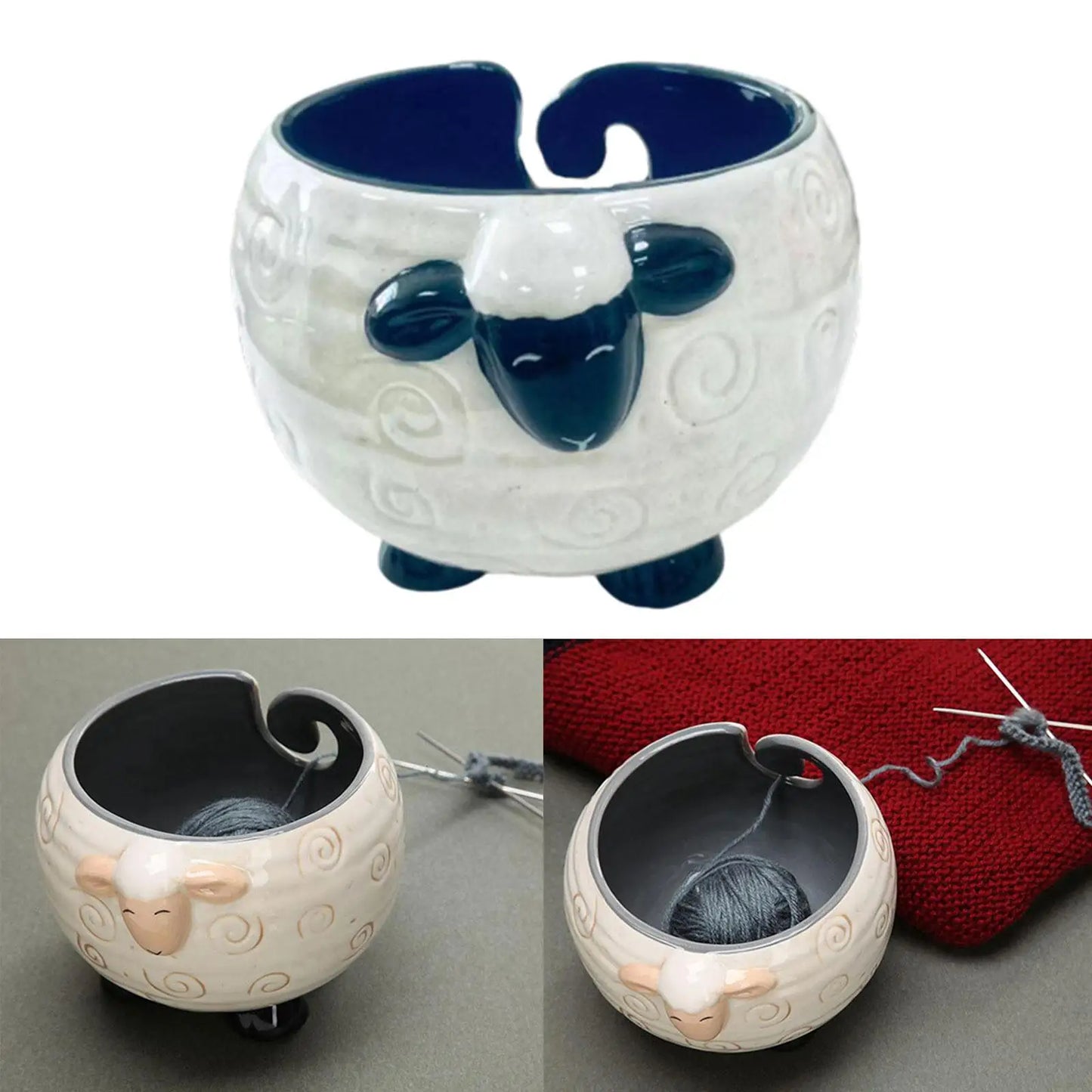 Ceramics Yarn Bowl Knitting Bowl Knitting Supplies Organizer Yarn Wool with Drills Holes Sheep Shape Accessory Yarn Holder