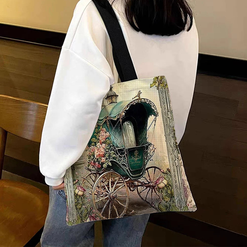 Embroidery Kit Cross Stitch Canvas Tote Bag with Needle/Instruction/Color Threads Canvas Bag Cross Stitch Kit for Beginners