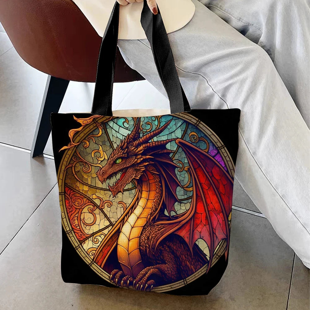 Embroidery Kit Personalized Bag Stained Glass Flying Dragon Hand Needlepoint Kit Canvas Bag Cross Stitch Kit for Beginners