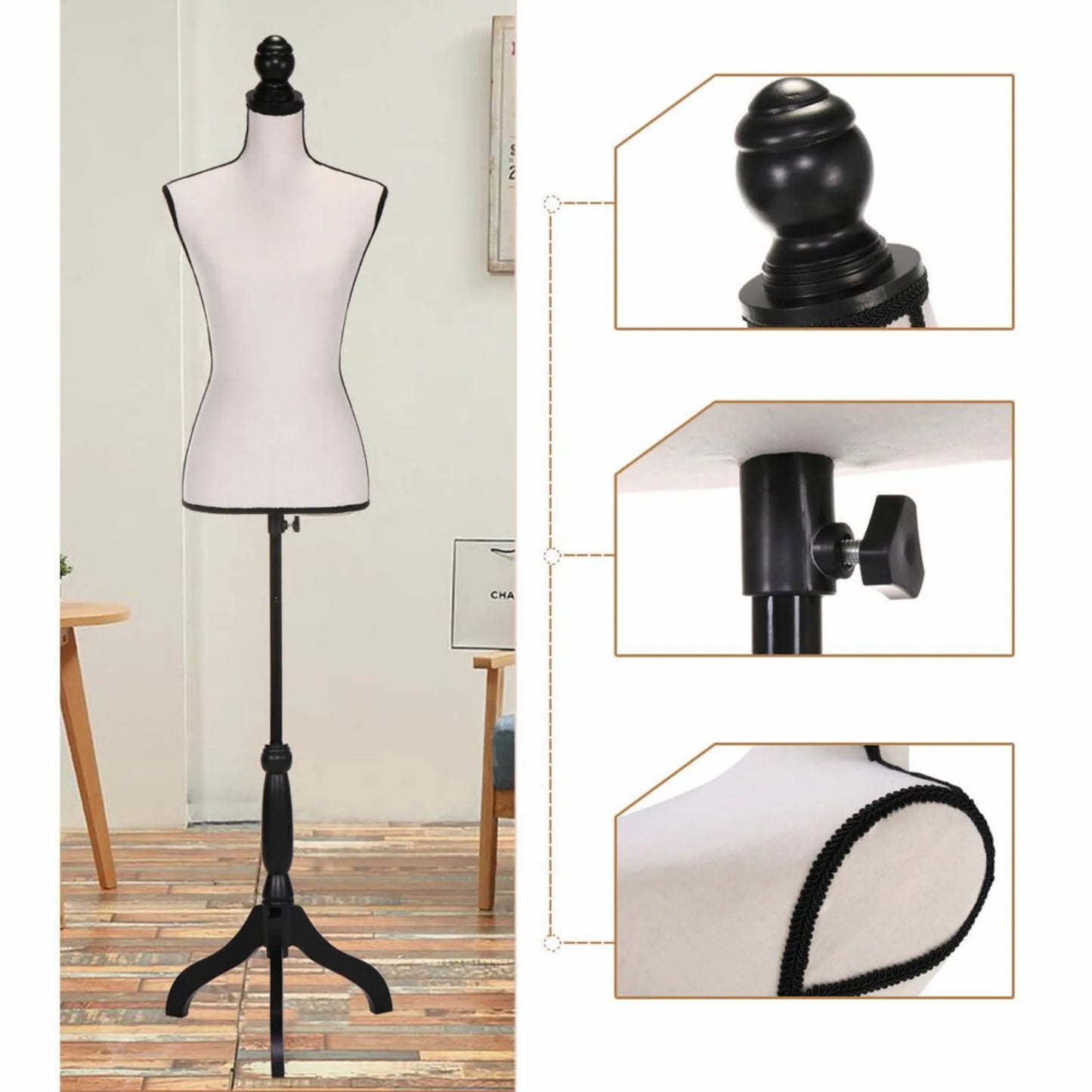 US Female Model Dress form, Human Torso, Adjustable Tripod Stand, Human Model