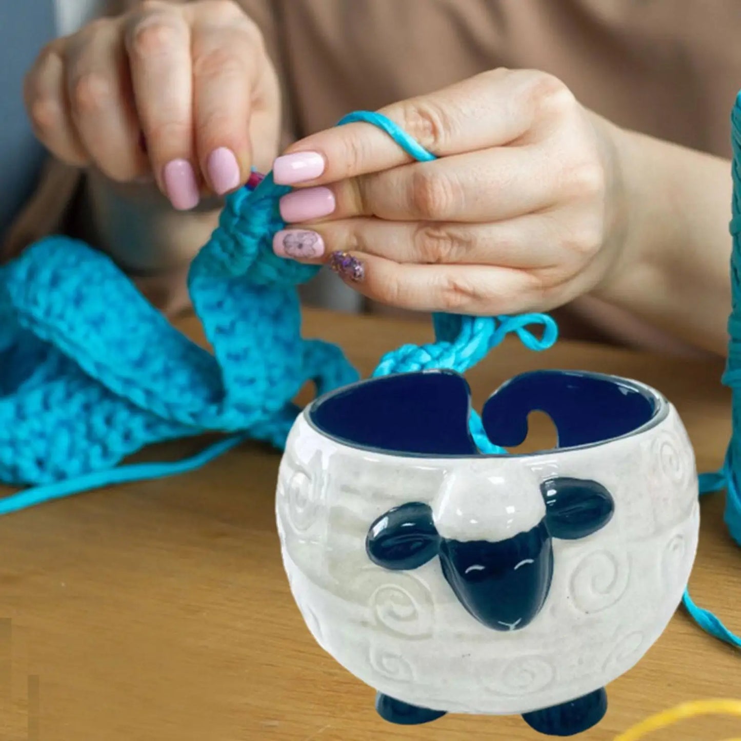 Ceramics Yarn Bowl Knitting Bowl Knitting Supplies Organizer Yarn Wool with Drills Holes Sheep Shape Accessory Yarn Holder