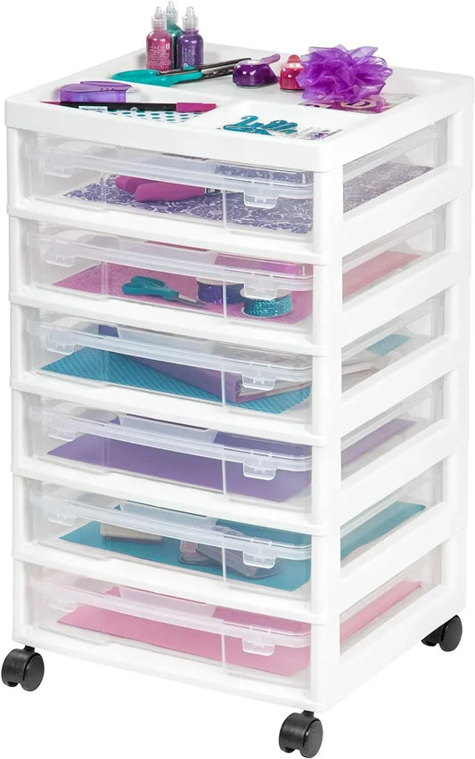 6-layer scrapbook rolling storage cart with organizer top