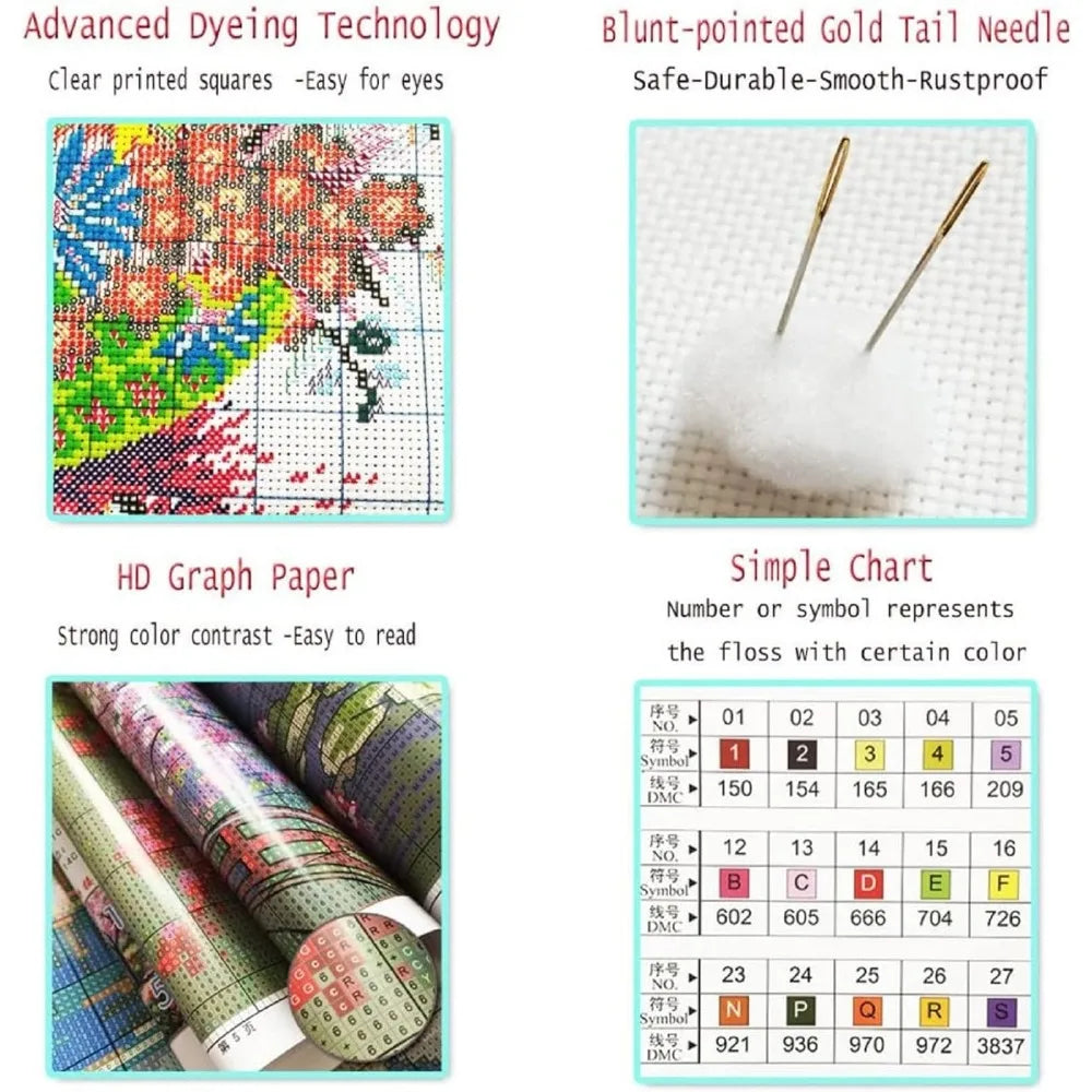 Stamped Cross Stitch Kits Embroidery Needlework Starter Kits