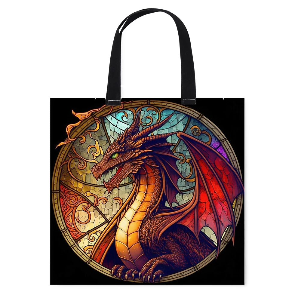 Embroidery Kit Personalized Bag Stained Glass Flying Dragon Hand Needlepoint Kit Canvas Bag Cross Stitch Kit for Beginners