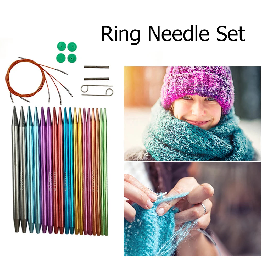 9Pcs Circular Knitting Bamboo Needles w/Storage Bag