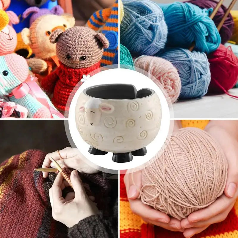 Ceramic Yarn Bowl Cute Sheep And Panda Crochet Yarn Bowls Funny Crochet Accessories Tangled Free Yarn Holder Storage Portable