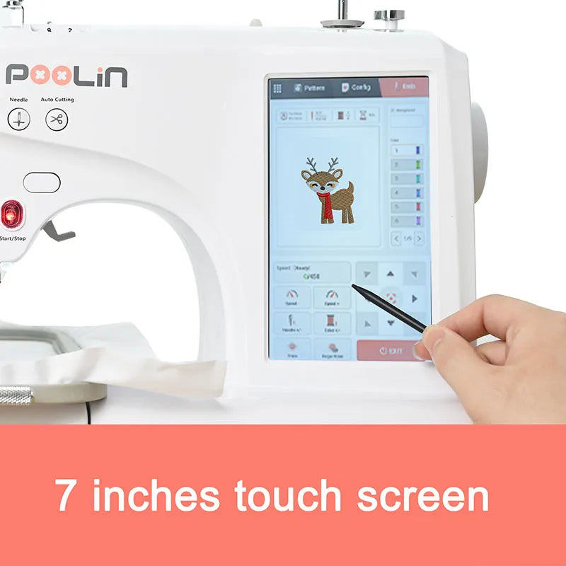 POOLIN Computerized Embroidery Machine LCD Touchscreen, Fully Automatic