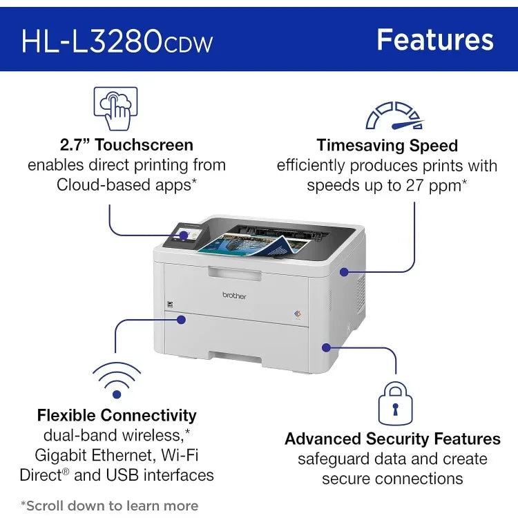 FAST SHIPPINGHL-L3280CDW Wireless Compact Digital Color Printer with Laser Quality Output, Duplex, Mobile Printing & Ethernet