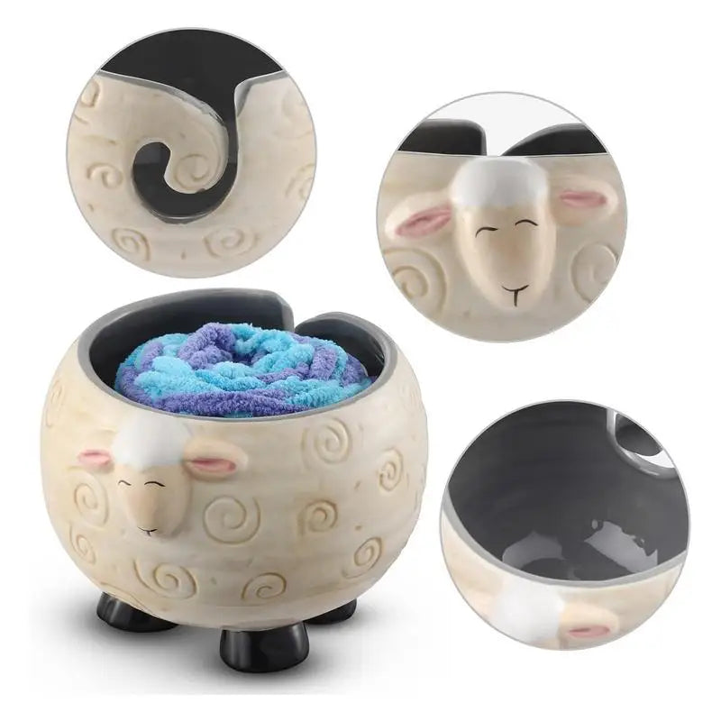 Ceramic Yarn Bowl Cute Sheep And Panda Crochet Yarn Bowls Funny Crochet Accessories Tangled Free Yarn Holder Storage Portable