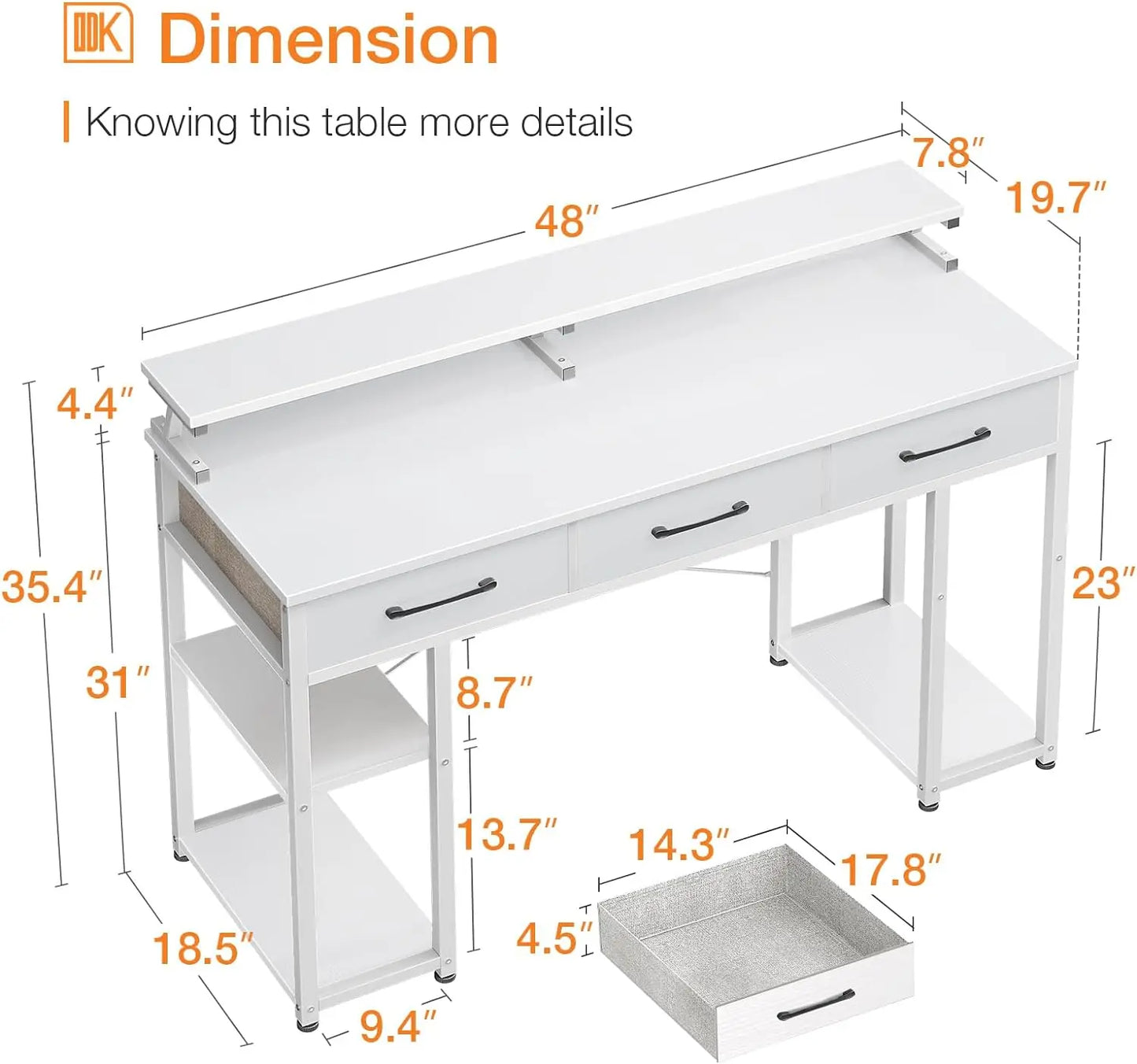 ODK Computer Desk w/Drawers, Shelves, & Monitor Stand