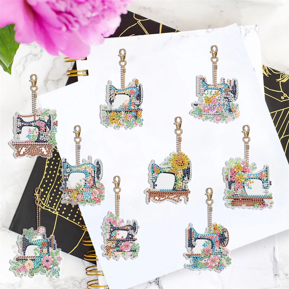 Nine Diamond Painting Keychains 9r Pendant Sewing Machine Double Sided Diamond Art Decor Special Shape Rhinestone Painting Pendant