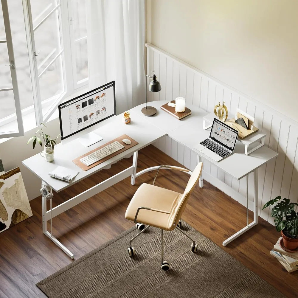 L Shaped Computer Office Desk,  Corner Desk w/Monitor Stand