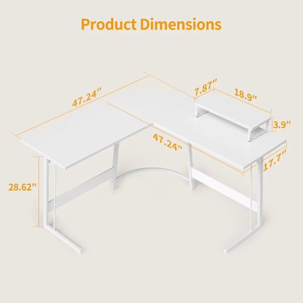 L Shaped Computer Office Desk,  Corner Desk w/Monitor Stand