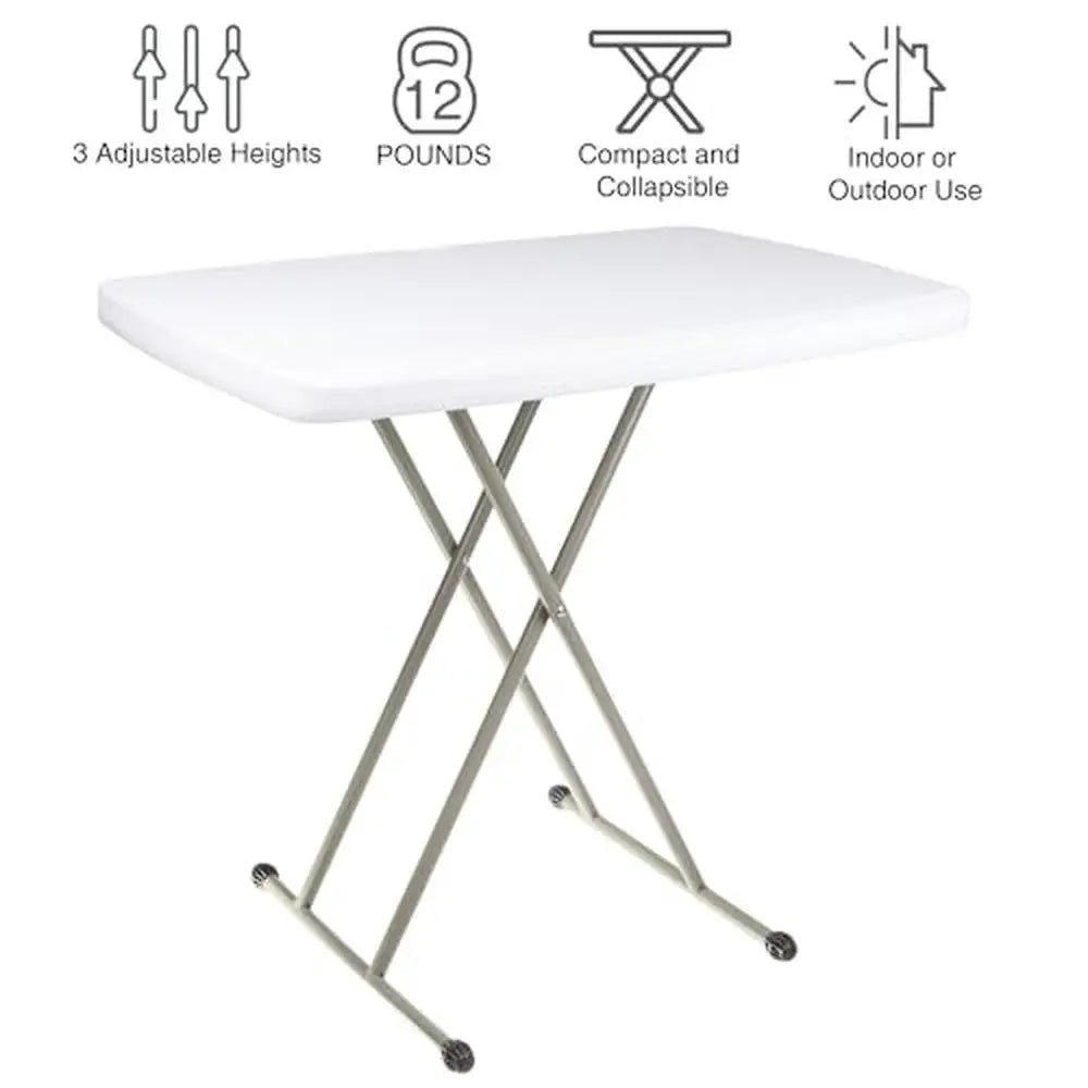 Portable Folding Desk Adjustable Heights Lightweight Plastic Table Camping Crafting White 30x20 19-28" Foldable Transportable