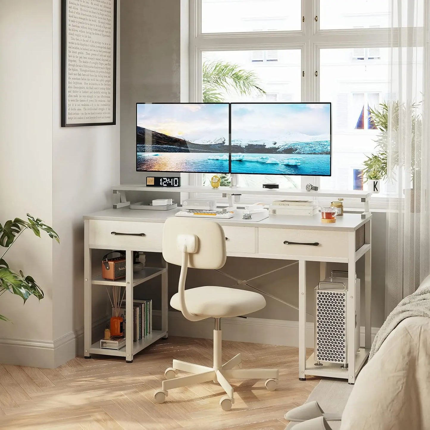 ODK Computer Desk w/Drawers, Shelves, & Monitor Stand