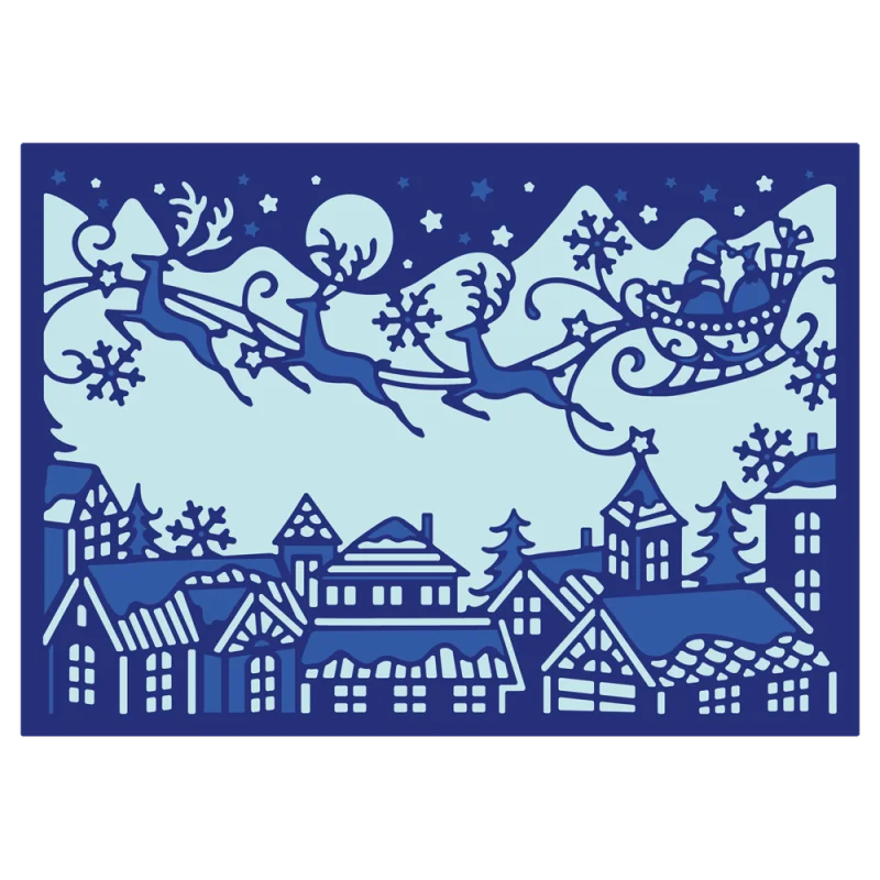 Reindeer Sled Cottage Night View Metal Cutting Dies Set for Scrapbooking Card Making