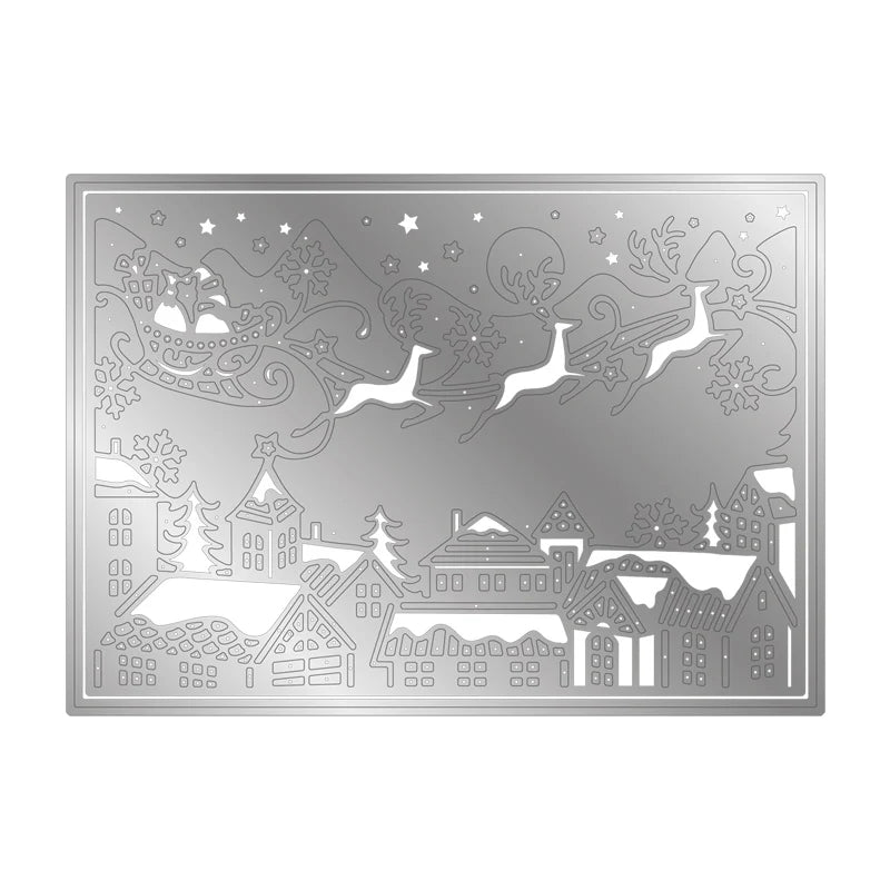 Reindeer Sled Cottage Night View Metal Cutting Dies Set for Scrapbooking Card Making