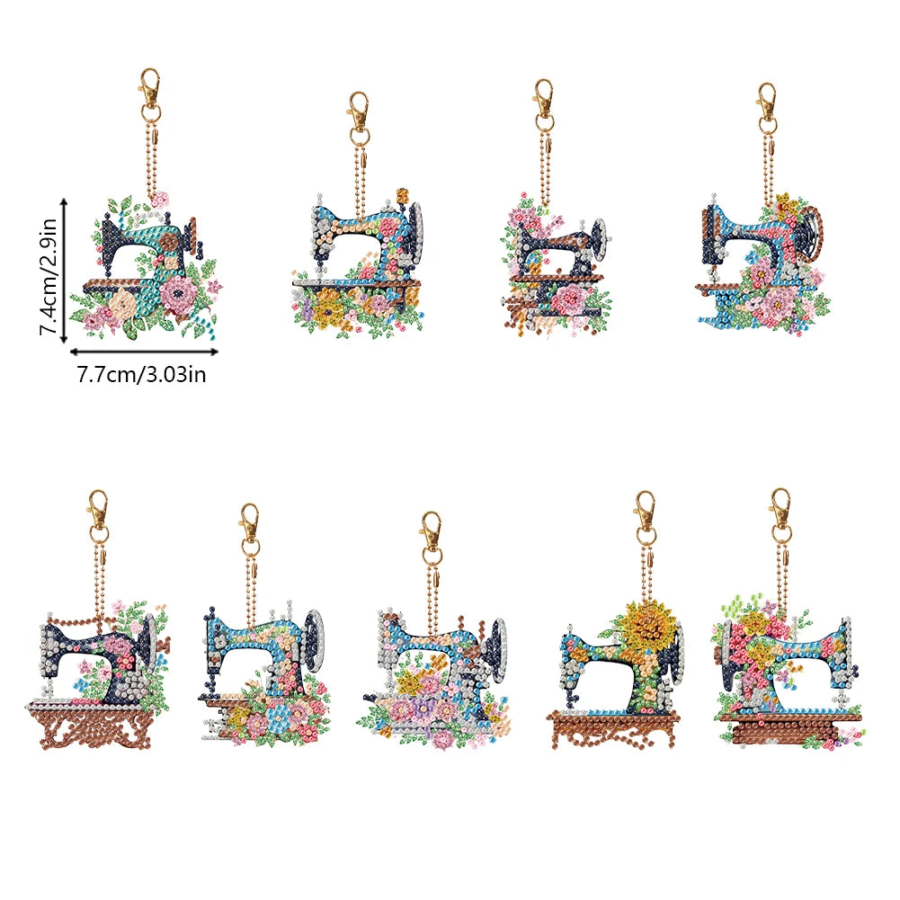 Nine Diamond Painting Keychains 9r Pendant Sewing Machine Double Sided Diamond Art Decor Special Shape Rhinestone Painting Pendant