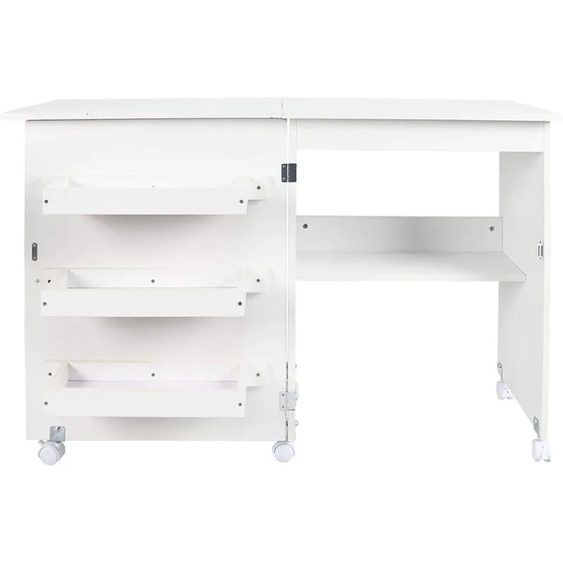 Sewing Table, Folding Sewing Cabinet w/Storage Shelves & Lockable Caster