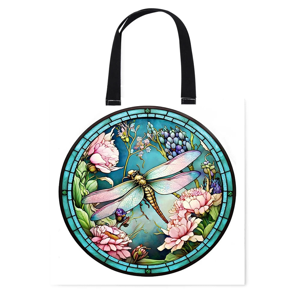 Embroidery Kit Stamped Embroidery Bag with Needle/Instruction/Color Threads Canvas Bag Cross Stitch Kit Stained Glass Dragonfly