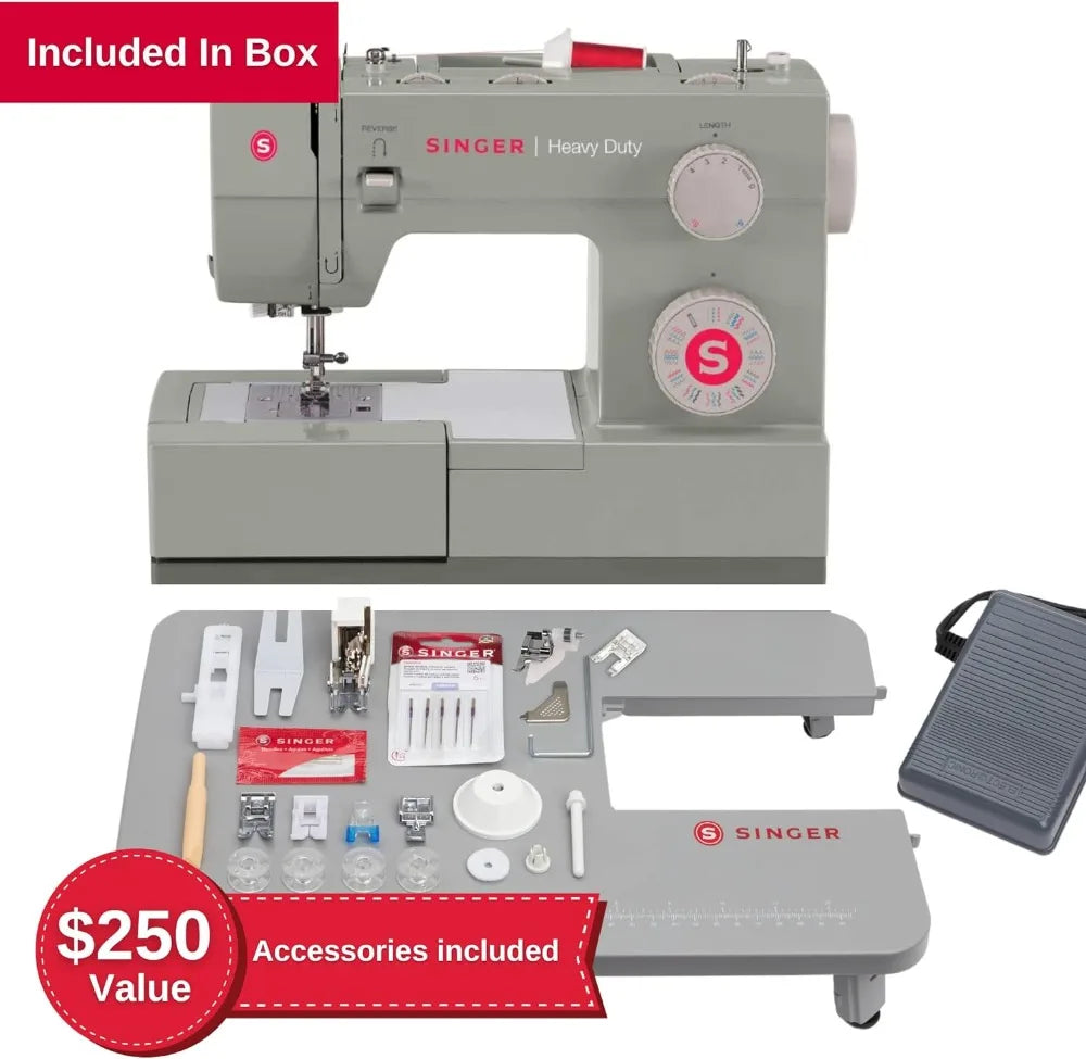 SINGER | Heavy Duty Holiday Bundle - 4452 Heavy Duty Sewing Machine with Bonus Extension Table for Larger Projects