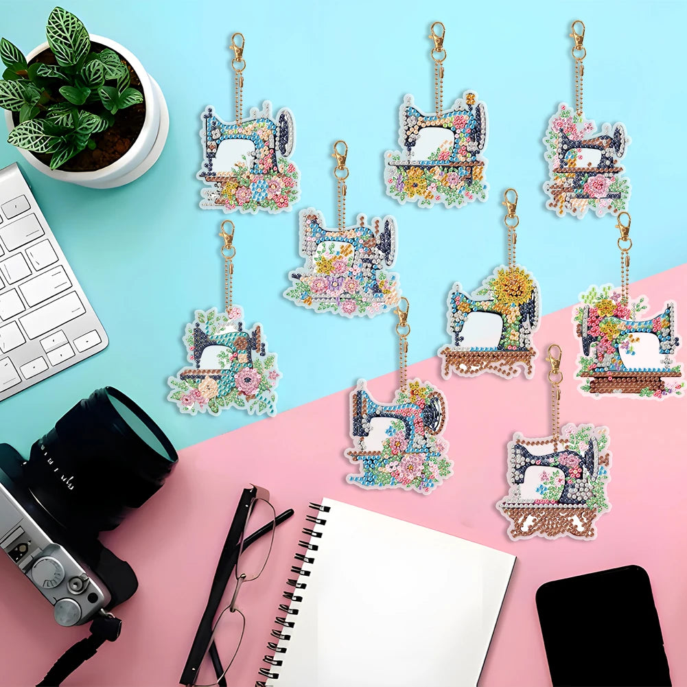 Nine Diamond Painting Keychains 9r Pendant Sewing Machine Double Sided Diamond Art Decor Special Shape Rhinestone Painting Pendant