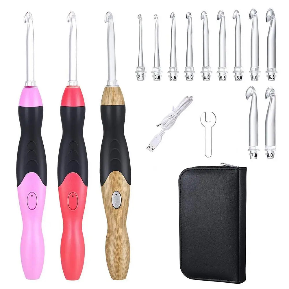 Knit Crochet Hooks & Kit 2mm-10mm W/Ergonomic Grip & Light