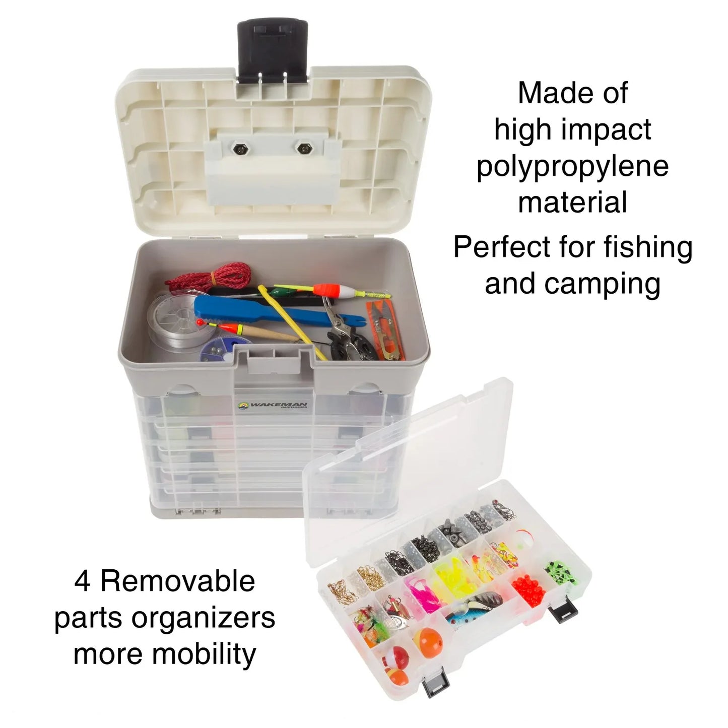 Wakeman Plastic 4-Drawer Tackle Box Organizer for Fishing and Crafts, Gray