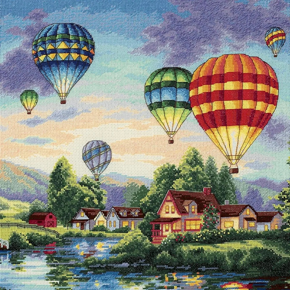 Counted Cross Stitch Kit 12'' X 16'' Embroidery Hot Air Balloon