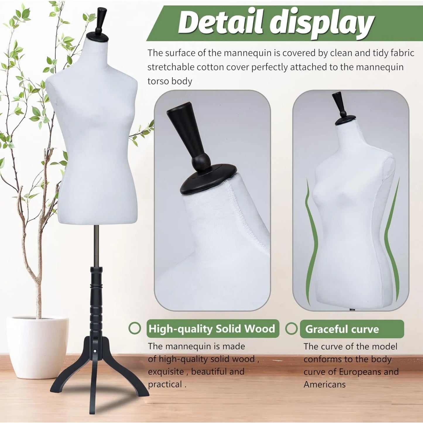 Dress Form Female Mannequin Torso w/Stand, Adjustable 59-67 in