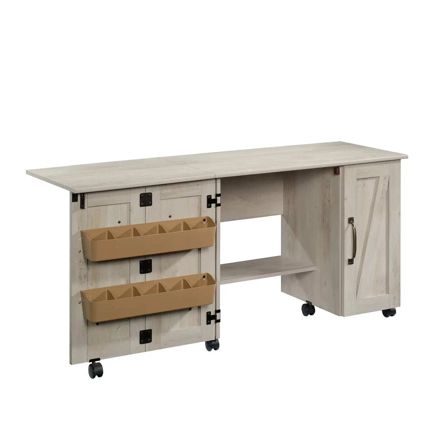 Wood Sewing Table Rustic White Finish Space Large Sewing & Craft Projects