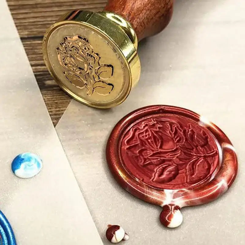 6pcs Flower Pattern Sealing Wax Stamp Envelope Seal Stamp Kit Letter Seals Wedding Invitations Wooden Handle For Crafting Envelo