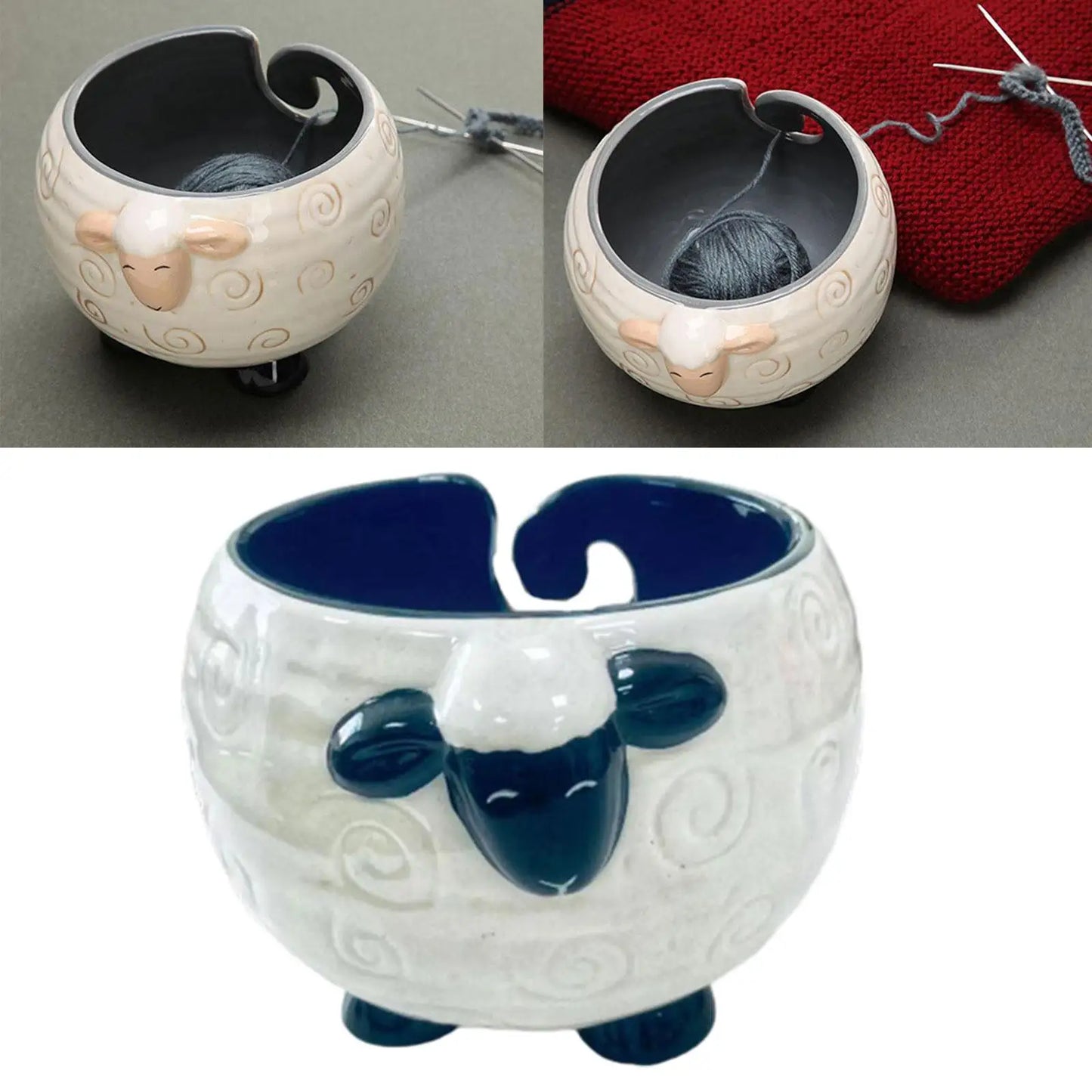 Ceramics Yarn Bowl Knitting Bowl Knitting Supplies Organizer Yarn Wool with Drills Holes Sheep Shape Accessory Yarn Holder