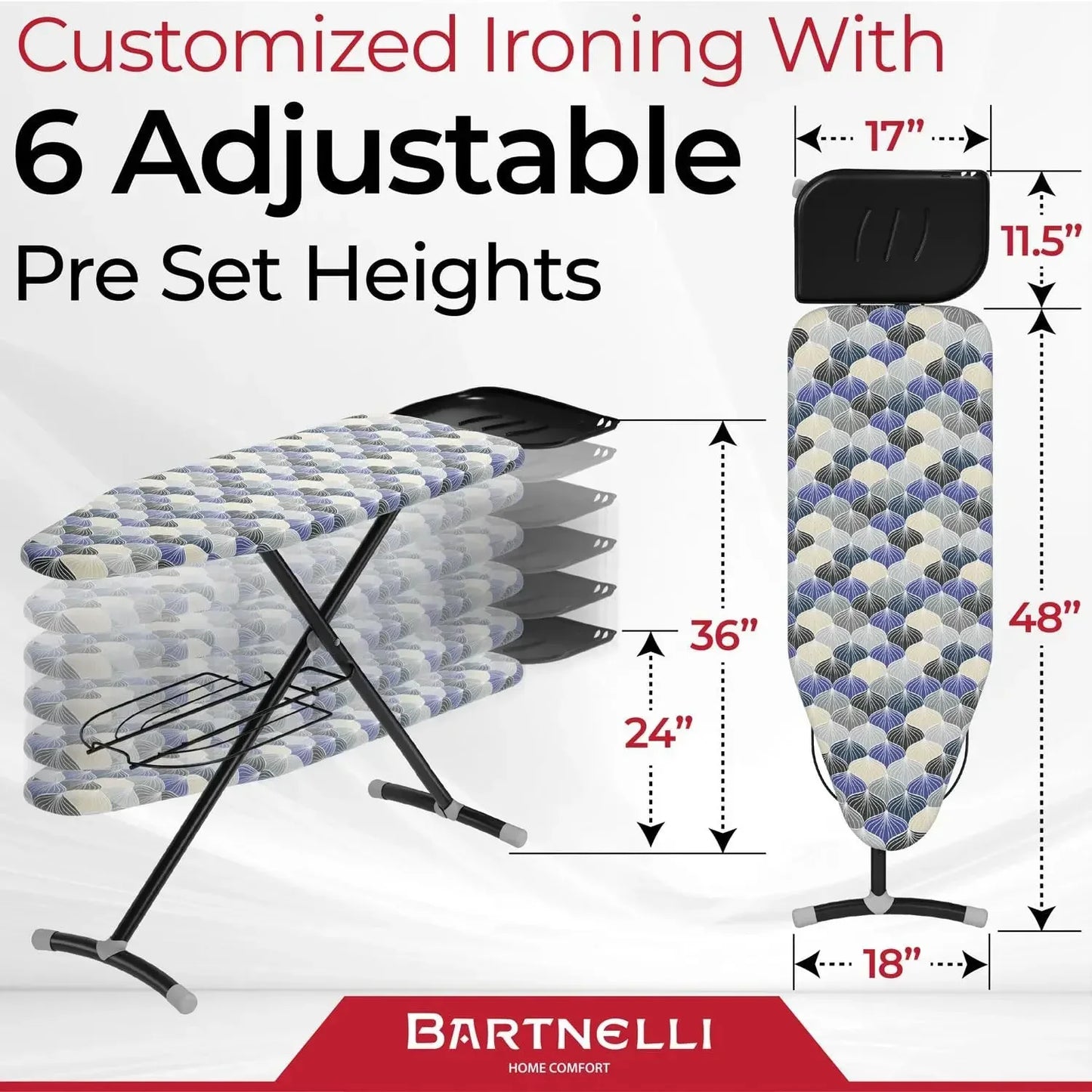 Ironing Board , Extra-Wide Full Size Iron Board, Adjustable Height