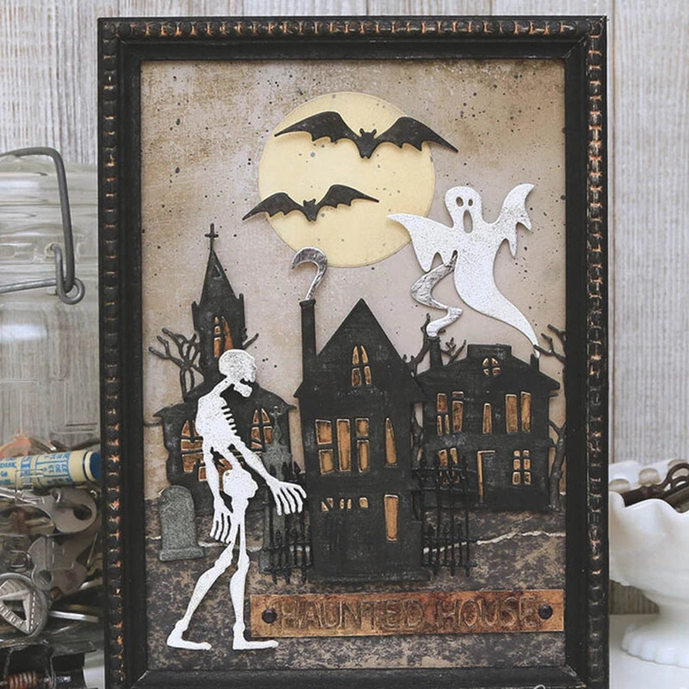 Ghost Town Halloween Pumpkin Night Silhouette Metal Cutting Dies Card Making Scrapbooking