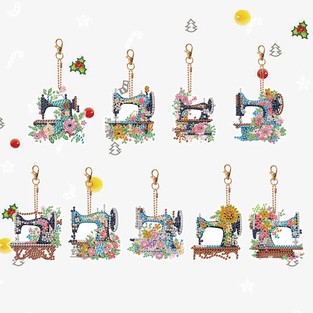 Nine Diamond Painting Keychains 9r Pendant Sewing Machine Double Sided Diamond Art Decor Special Shape Rhinestone Painting Pendant