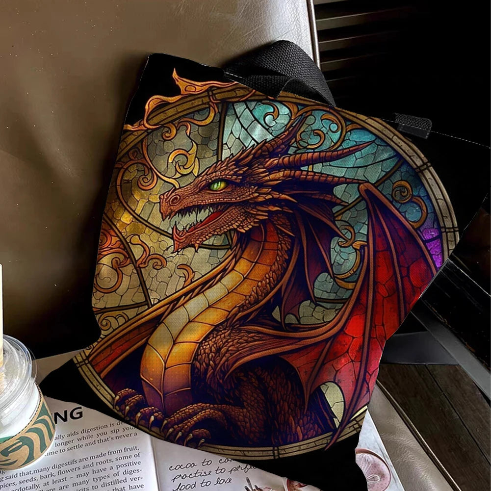 Embroidery Kit Personalized Bag Stained Glass Flying Dragon Hand Needlepoint Kit Canvas Bag Cross Stitch Kit for Beginners