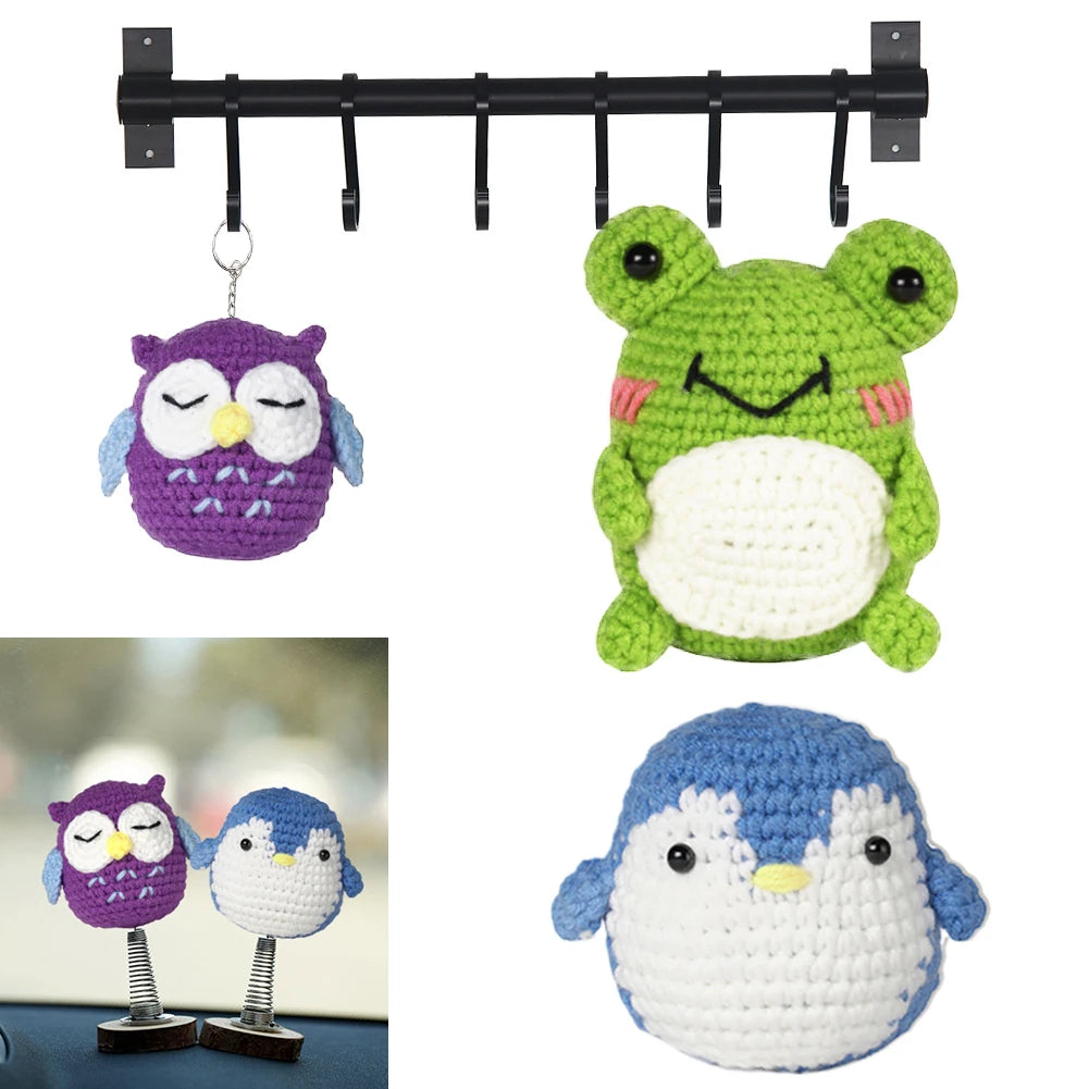 3 DIY Crochet Animal Kits W/Hand Knitting Yarn Needles Plush Doll Easy