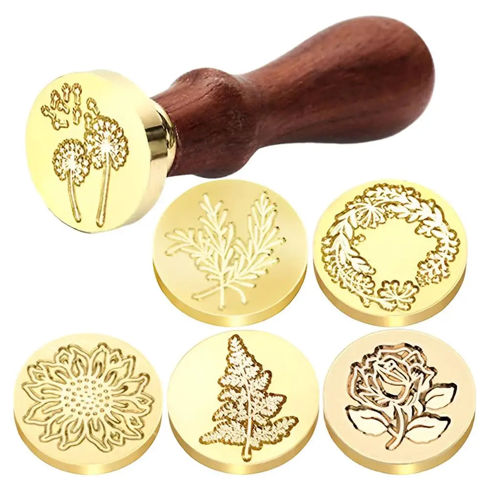 6pcs Flower Pattern Sealing Wax Stamp Envelope Seal Stamp Kit Letter Seals Wedding Invitations Wooden Handle For Crafting Envelo